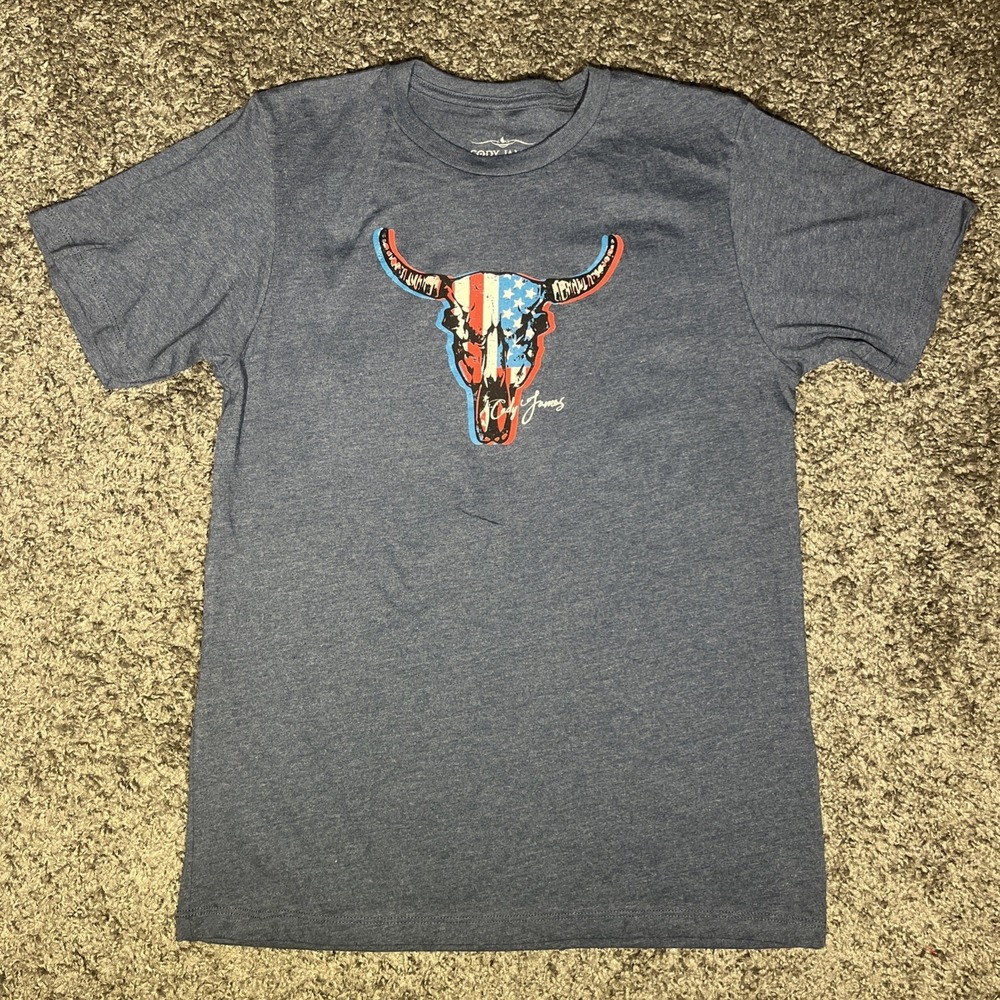 Cody James American Flag Bull Skull Navy‎ Blue T-Shirt Boys/kids XXL